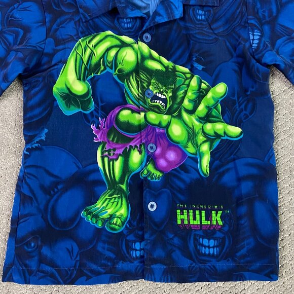 Vintage The Incredible Hulk Shirt Boy's 6X Marvel Comics 2002 Button Up - Picture 2 of 9